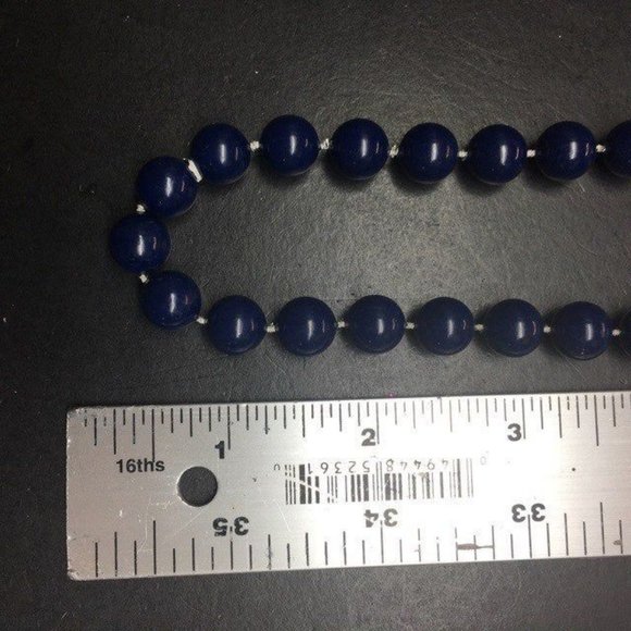 Round Bead Necklace As Is Dark Blue Silver Hook Retro Classic - Picture 6 of 7